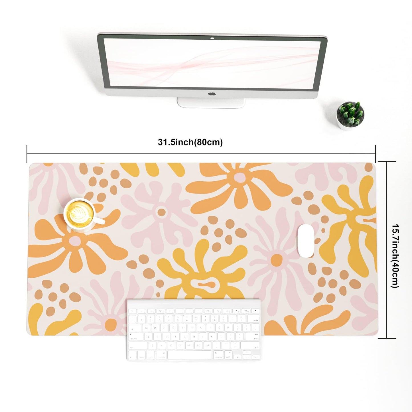 Colorful Star Large Mouse Pad, PU Leather Waterproof Desk Mat, Computer Gaming Mouse Pad, XXL Full Desk Mousepad Non Slip Desk Pad for School Office Home 31.5" x 15.7" - Wavy Flowers