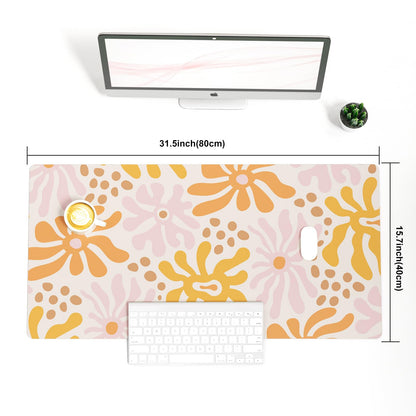 Colorful Star Large Mouse Pad, PU Leather Waterproof Desk Mat, Computer Gaming Mouse Pad, XXL Full Desk Mousepad Non Slip Desk Pad for School Office Home 31.5" x 15.7" - Wavy Flowers