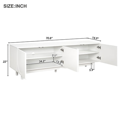 Ball & Cast Modern TV Stand with Arch Cabinets for TVs up to 78", Minimalist Entertainment Center w/Solid Wood Legs and Adjustable Shelves, Media Console for Living Room,White