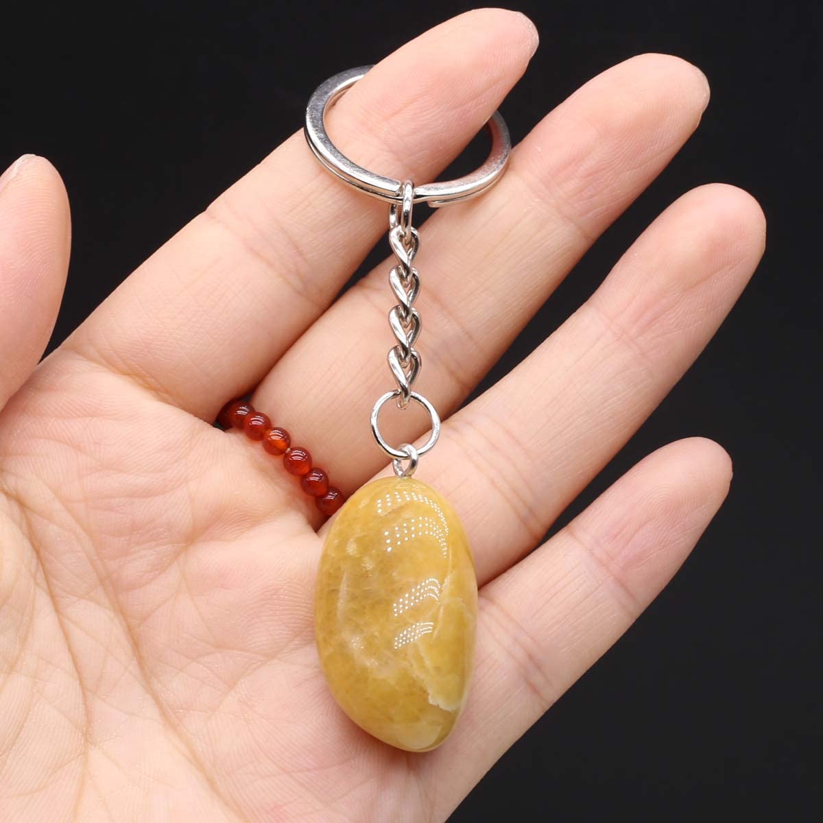 QSLLER 15pcs Irregular Keychain Natural Rose Quartz Opal Agate Stone Pendant MakingDIYJewelry Handbag Purse Household Charm Gift Ornament