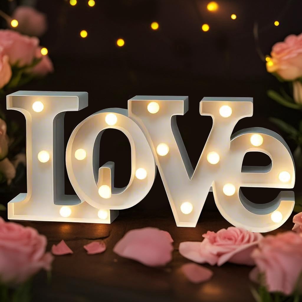Bright Zeal 16" x 7" Large Valentine's Day LOVE LED Marquee Letters (White) - Romantic Decor Sign for Wall/Table - Perfect Valentine's Day Gifts & Decor for Home, Office, Wedding