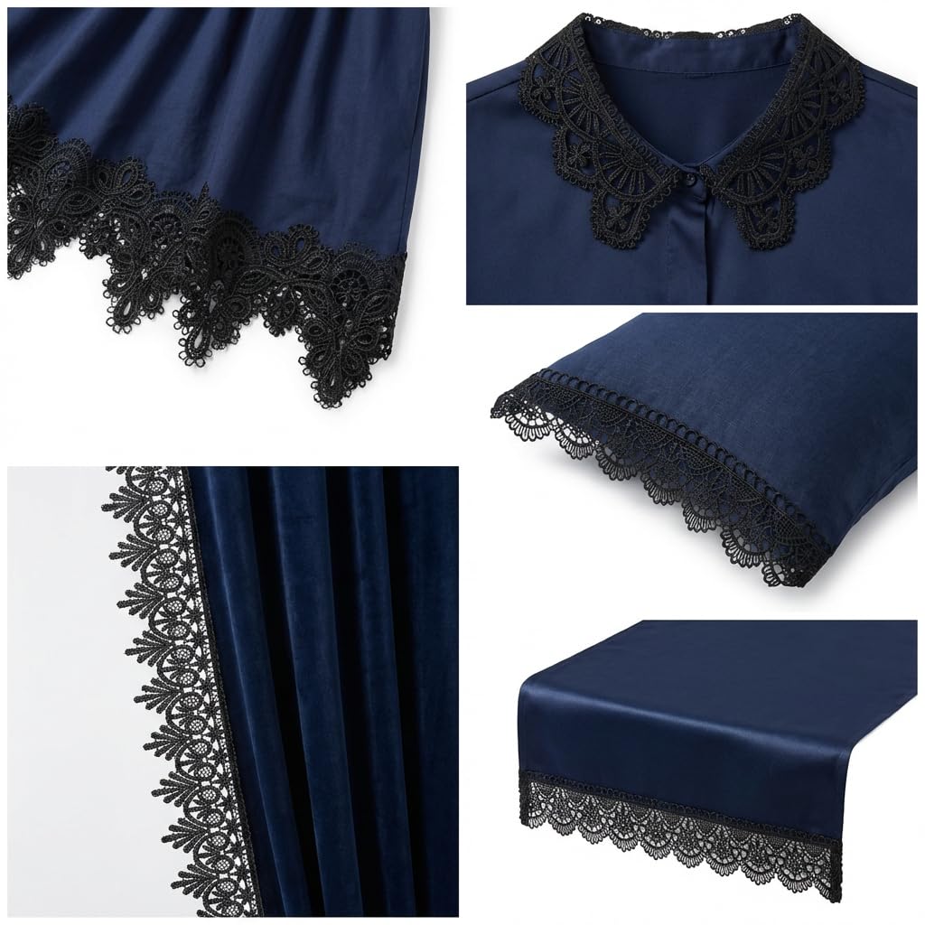 IDONGCAI 10 Yards Black Lace Trim Set for Sewing & Crafts – 5 Styles Lace Ribbon Bundle, Venise Lace Trim Elegant Lace Ribbon for Clothing Alterations & DIY Fashion(Black)