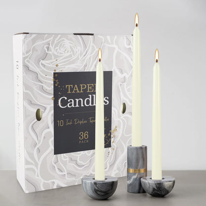 36 Pack Ivory Taper Candles 10 inch(H) Dripless, Smokeless & Unscented - Long Burning Time - Hand Poured Tall Candlesticks - Ideal for Restaurant,Weddings, Dinner Parties, and Home Decor