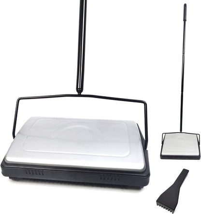 EZ SPARES Quiet Floor Sweeper with Pig-Bristles, Strong Roller Brush for Carpet Cleaning, Great for House, Office,
