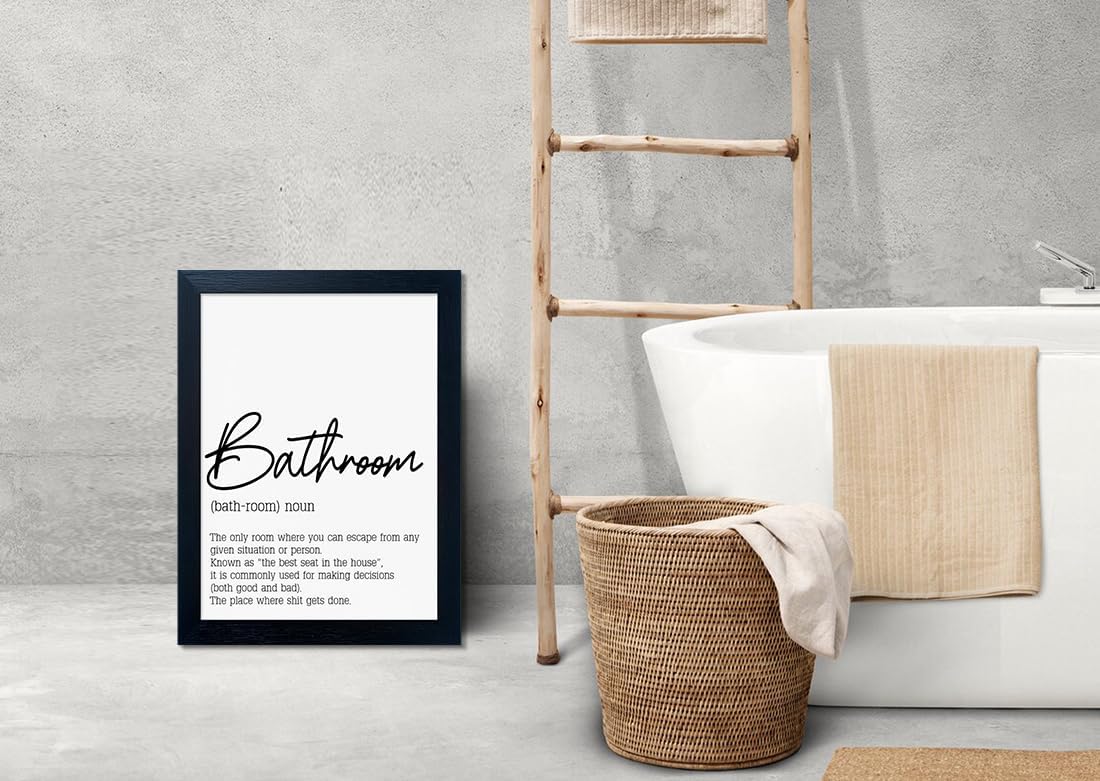 Black and White Bathroom Wall Art - Modern Quotes Decor | Small Framed Canvas Art
