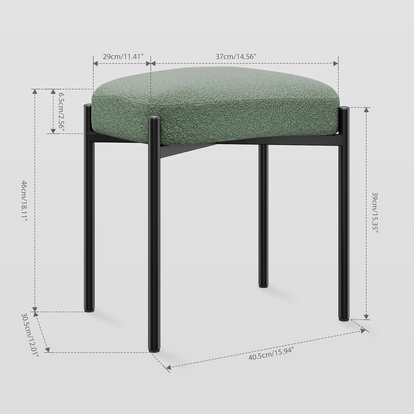 14.57" D11.42" W18.11" UHBD034D YMYNY Vanity Stool, Footrest, Square Ottoman Bench with Metal Legs, Makeup Dressing