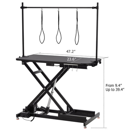 Towallmark Electric Dog Grooming Table, Height Adjustable Large Pet Anti Slip Desktop, Foldable Bathing Desk with Overhead Arm, Hooks & 3 Nooses, Maximum Capacity Up to 264.5Lbs, Balck