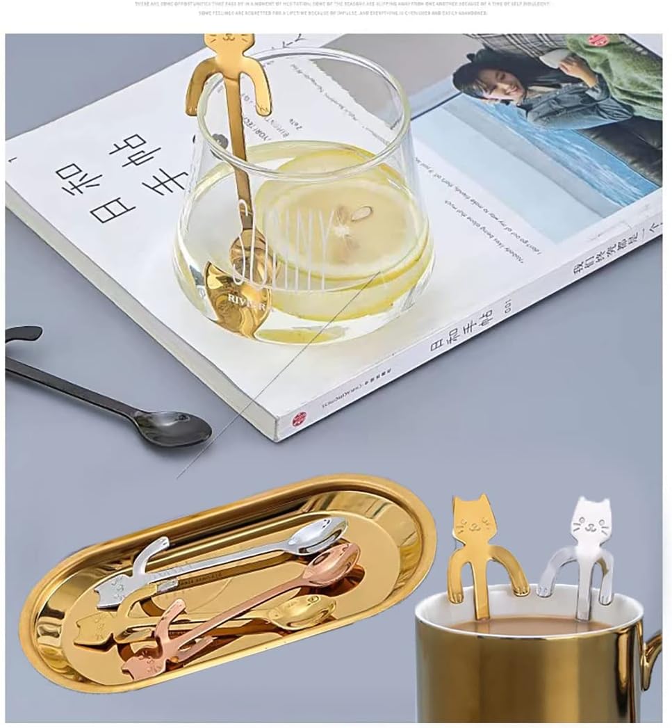 4 Pcs Cute Mini Cat Spoon Set, Stainless Steel Spoons for Tea, Coffee, Dessert, Sugar, Ice Cream