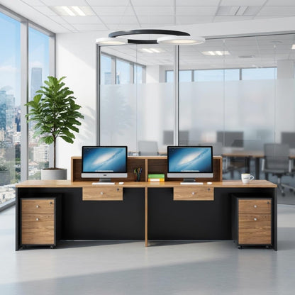 Modern Reception Desk with Counter,Large Front Desk L Shaped Reception Counter with 2 Lockable Drawers and 2 Mobile Storage Cabinets,Receptionist Desks for Office,Salon,or Retail, Checkout Counter