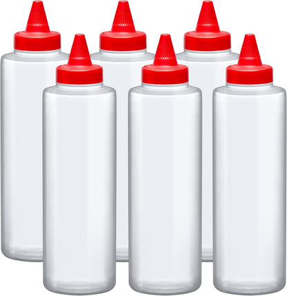 16-Ounce (Set 6), Amazing Abby Plastic Squeeze Bottles of Reusable Condiment Bottles, BFA-Free, Dishwasher-Safe