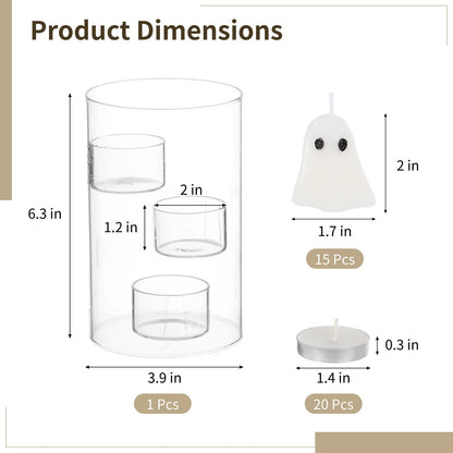 YHOMU Halloween Floating Candle Table Centerpiece Kit, Glass Cylinder Candle Holder with 15 Candles, 20 Tea Lights, Decorative Set for Holidays, Weddings, Parties
