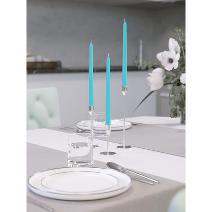 CANDWAX 10 inch Turquoise Taper Candles Pack of 4 - Unscented Smokeless Dripless Tall Candle Sticks - Perfect for Holidays, Ordinary Dinners and Special Occasions - Teal Candlesticks