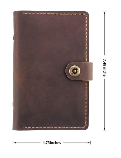 Leather Writing Journal Notebook Refillable, A6 Personal Size Traveler's Notebook with Pockets, 6 Ring Binder Planner Notebook with Pen Holder-BROWN