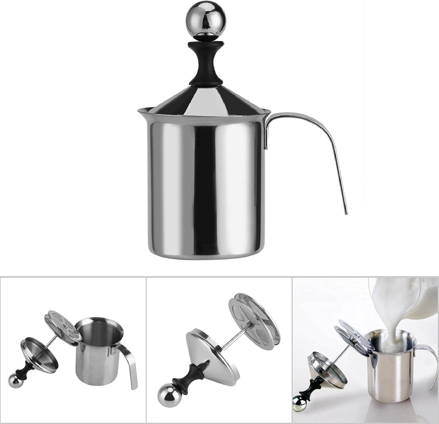 Foam Maker, Stainless Steel Manual Milk Frother, 800ML, Manual Operated Milk Foam Maker for Cappuccino Coffee Latte