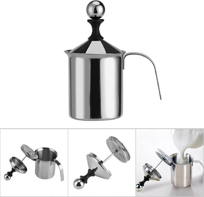 Foam Maker, Stainless Steel Manual Milk Frother, 800ML, Manual Operated Milk Foam Maker for Cappuccino Coffee Latte
