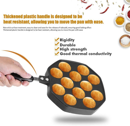 Junluck Non-Stick Pancake Pan, 12 Cavities Aluminum Baking with Plastic Handle, Grill Pan Plate for Takoyaki