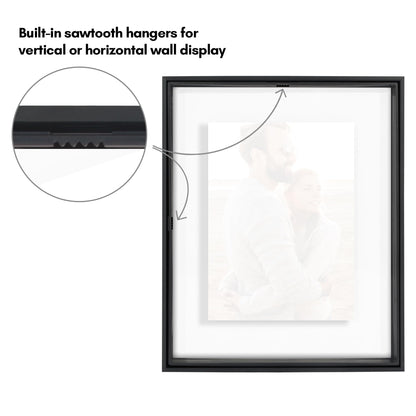 Americanflat Aluminum 8x10 Floating Picture Frame with Shatter-Resistant Glass - Set of 2 - Use as 5x7 Picture Frame or Display 8x10 Photo - Signature Float Collection - Photo Frames for Wall - Black