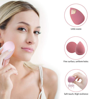 8Pcs Makeup Sponges Set- 7Pcs Beauty Sponge Blenders and 1 Bottle 1 Holder for Blending Foundation, Cream and Powder (Pink, Metal Holder-Can Packaging)