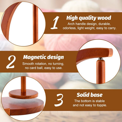 Magnetic Rotating Crochet Yarn Holder with Storage Box - 2-in-1 Wooden Yarn Spinner & Organizer for Knitting Accessories, Yarn-Ball Windder for Crocheting Projects