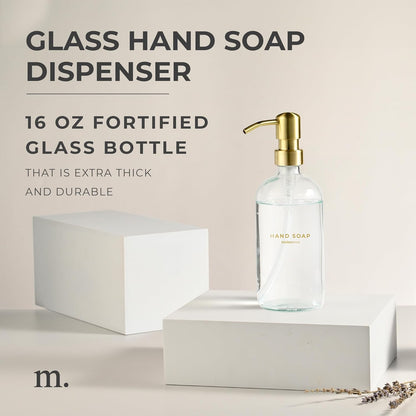 MaisoNovo Hand Soap Dispenser for Bathroom - 16.9 fl oz Clear Glass with Gold Pump