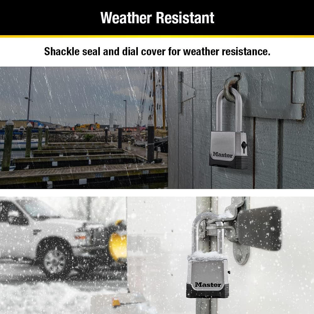Master Lock Silver Outdoor Combination Lock, Heavy Duty Weather Resistant Padlock with Resettable Code and Cut Resistant Boron Carbide Shackle for Outdoor Use, M176XDLH