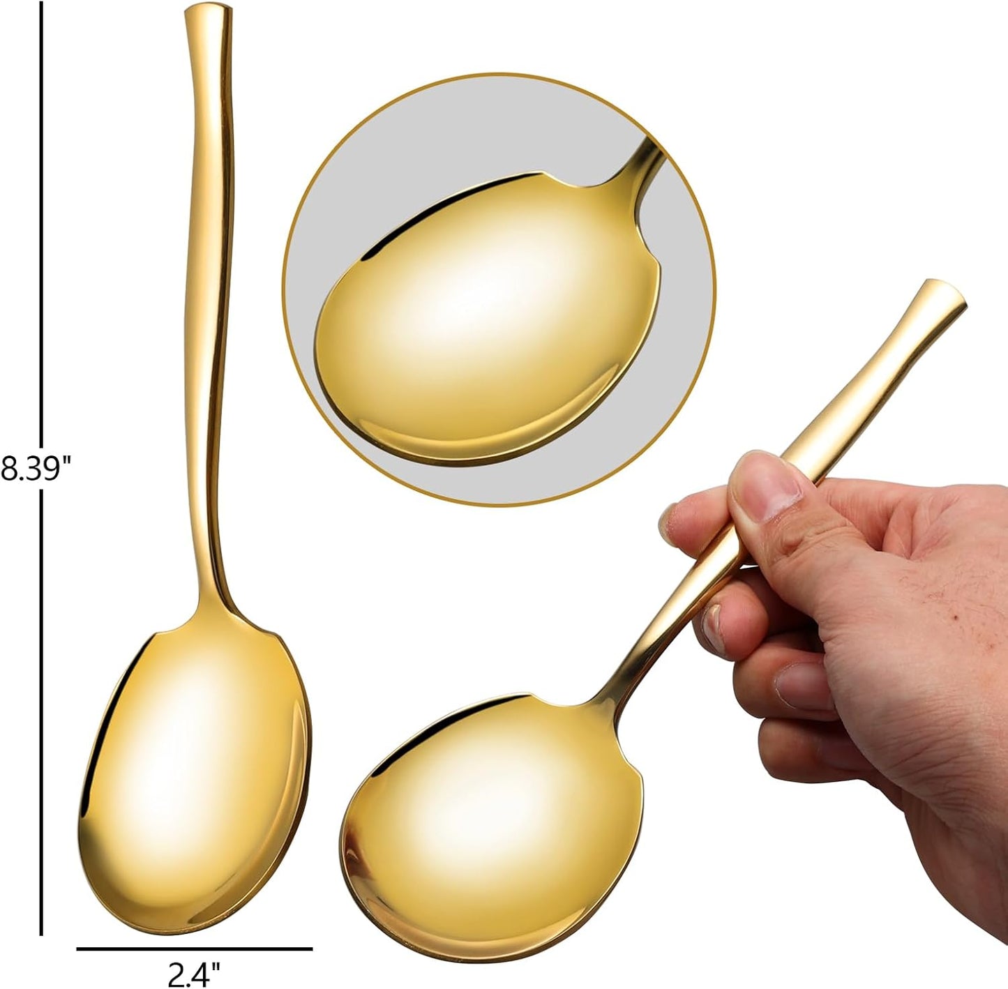 Stainless Steel Serving Spoons, Large Gold Serving Spoons Set of 8 for Catering