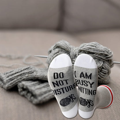JXGZSO Do Not Disturb I Am Busy Knitting Novelty Socks - Funny Gift for Mom, Grandma, Knitting Lovers