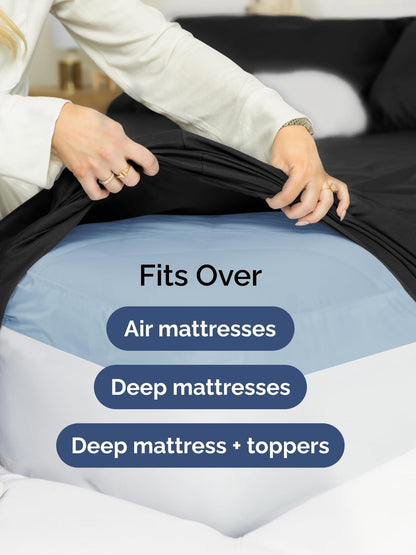 Skiennix Extra Deep Cal King Sheet Set | 6-Piece Breathable Cooling Bedding - Soft, Wrinkle-Free, Black