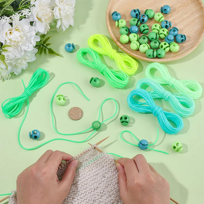 CRASPIRE 42Pcs Green Knitting Stitches Holder Cord Lock Kit 6 Roll Hollow Pipe Rubber Markers 1.4mm Needle Stoppers Set Tubing Barber with 36Pcs Silicone Locks for DIY Beading Necklaces Bracelet Craft