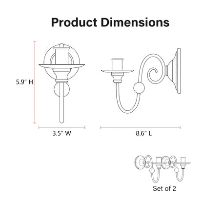 Set of 2 Black Wall Sconces Candle Holder, Modern Farmhouse Metal Wall Decor for Living Room Bathroom Dining Room, Matte Iron Scroll Wall Art Sconce for Pillar or LED Candles (8.6" x 5.9" x 3.5")