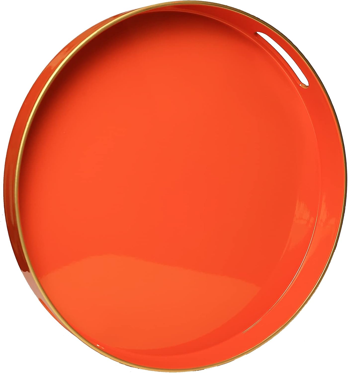 13" Spsyrine Round Orange Decorative Tray, Plastic Serving Table Tray with Handles for Breakfast, Coffee Table