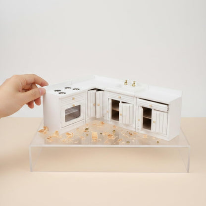 Miniature Furniture Dollhouse Kitchen Cabinets Set 1:12 Scale Wooden Model Freely Combined 4PCS Mini House Accessories Furnishings Kit Decoration Gift (White)