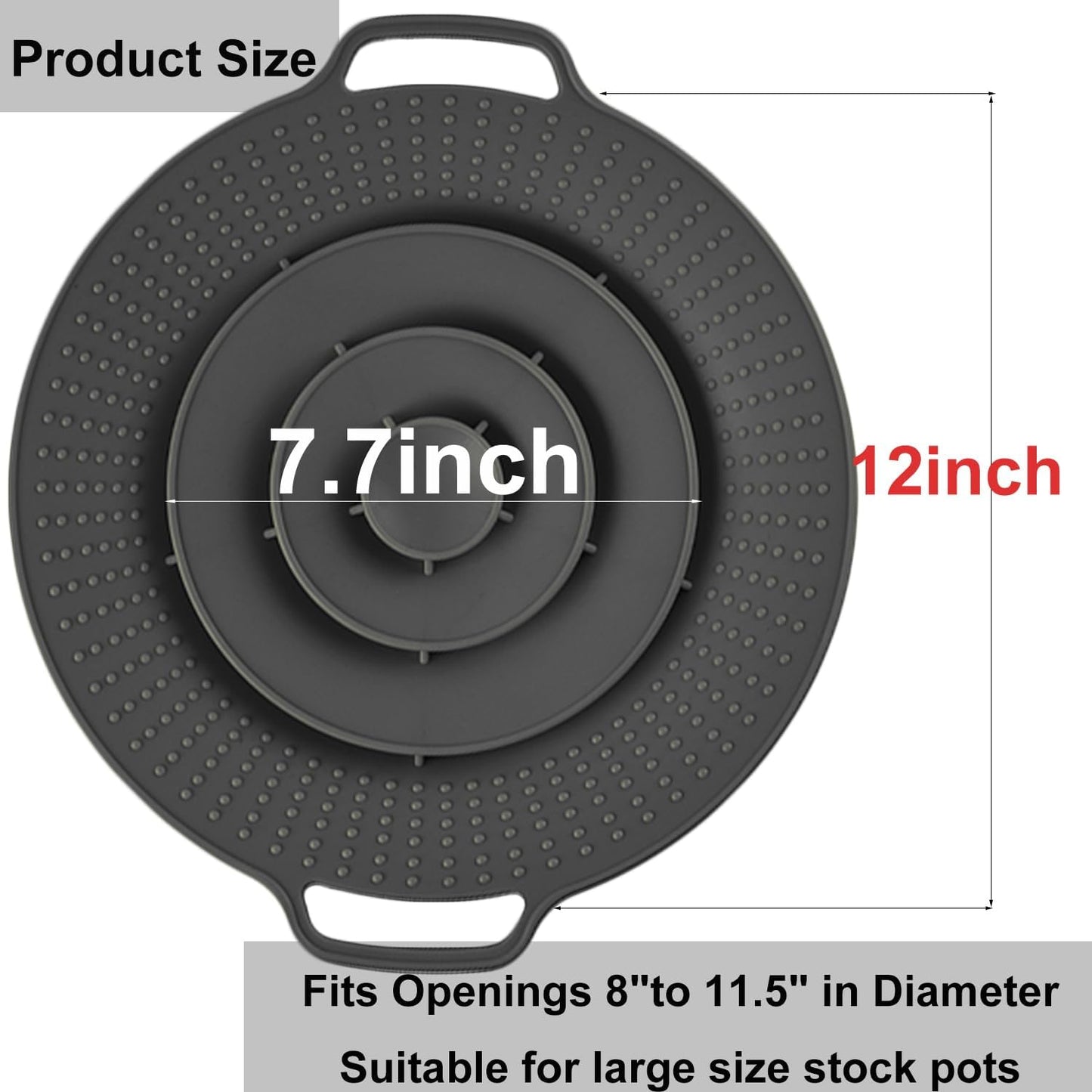 QTECLOR Pot Cover Spill Stopper Lid, Thicken Silicone Boil Over Safeguard, FDA Food Grade Cover for Pots 8" to 11.5"