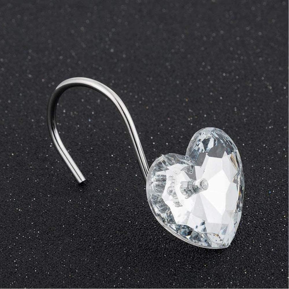 Actpe Decorative Crystal Heart Shape Shower Curtain Hooks, Pack of 12 Rust Resistant Bling Holders