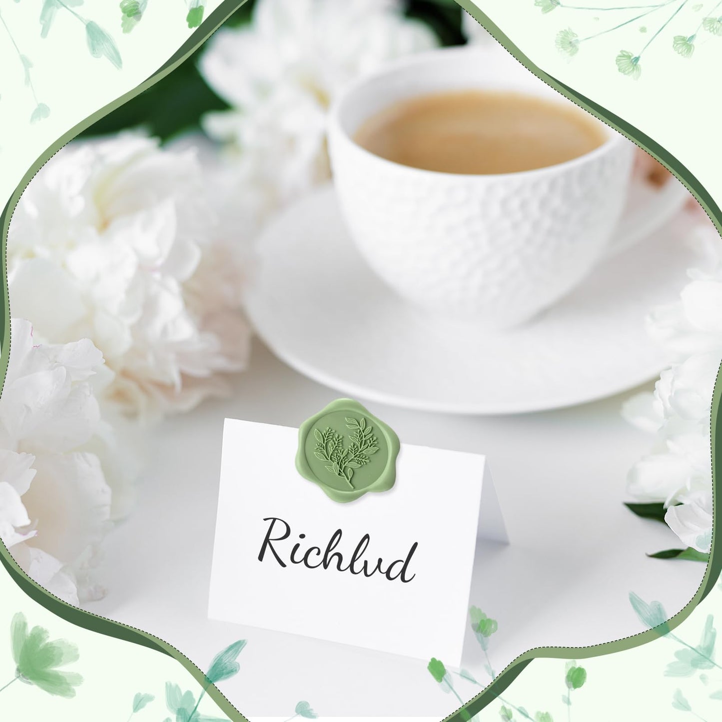 Conelist 50 Pcs Sage Green Wax Seal Stickers for Wedding Invitation Envelope Eucalyptus Self-Adhesive Stickers for Invitation Cards, Gift Wrapping, Party Menu Decor