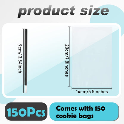 150 Pcs PYO Paint Your Own Mini Paint Brushes for Cookies Disposable with Soft Brush Head Wands with 150 Pcs Cookie Packaging Bags Edible Cupcakes