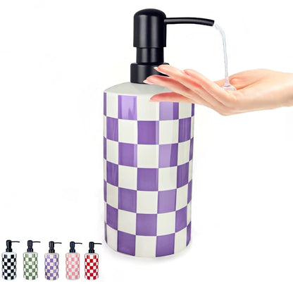 Hand Soap Dispenser, Purple Soap Dispenser with Stainless Steel Pump for Bathroom/Kitchen Countertop, Ceramic Modern Cute Refillable Lotion/Liquid Bottles for Bathrooms,Lavender Bathroom Decor (15oz)