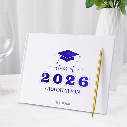 Graduation Guest Book, Class of 2026 Graduation Guest Book with Pen, Hardcover Guest Sign in Book, Memory Scrapbook, Graduation Decorations, Grad Party Supplies for High School，College (Blue)