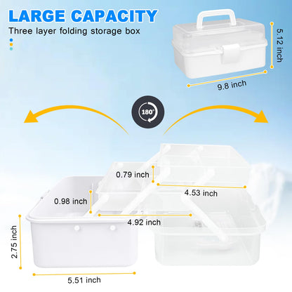Tackle Box Organizers and Storage,9.8inch Craft Organizers and Storage,Three-Layer Sewing Box With 2 Trays,Medicine Storage Box With Handle For Nail、Makeup、Diamond Painting、Building Blocks (White)