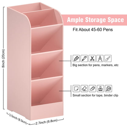 Asten Pen Holder, Pencil Holder for Desk, Pen Organizer for Office, School, Desktop, Large Capacity Pen Storage Organizer with 5 Compartment for Pens, Markers, Makeup Brush, Cosmetics (Pink, 3 Pack)