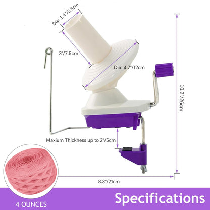 Yarn Ball Winder, Yarn Winder Knitting Set Hand Operated Ball Winder with Tabletop Clamp for Yarn Storage (22) (Purple)