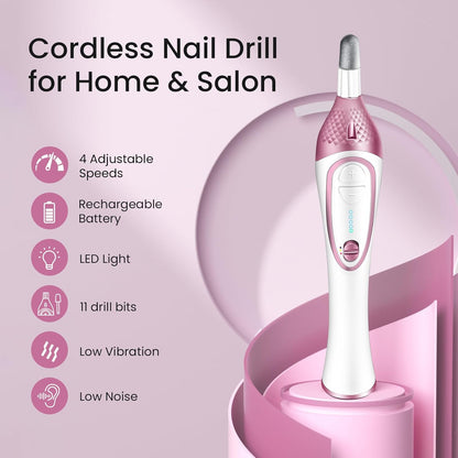 36-Piece Professional Manicure Pedicure Kit-Cordless Electric Nail File Kit,20000RPM, 11Pcs Bits,4 Speed,Rechargeable Pedicure Tool for Feet,Hand Foot Care Nail Drill Tool for Nail Grind Trim Polish