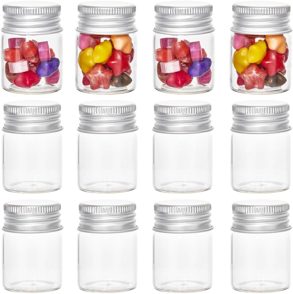 SUNNYCLUE 30Pcs Mini Glass Vials with Aluminum Screw Lids, 15ml Small Clear Tiny Glass Bottles for DIY Craft Storage