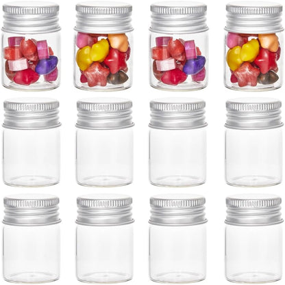 SUNNYCLUE 30Pcs Mini Glass Vials with Aluminum Screw Lids, 15ml Small Clear Tiny Glass Bottles for DIY Craft Storage