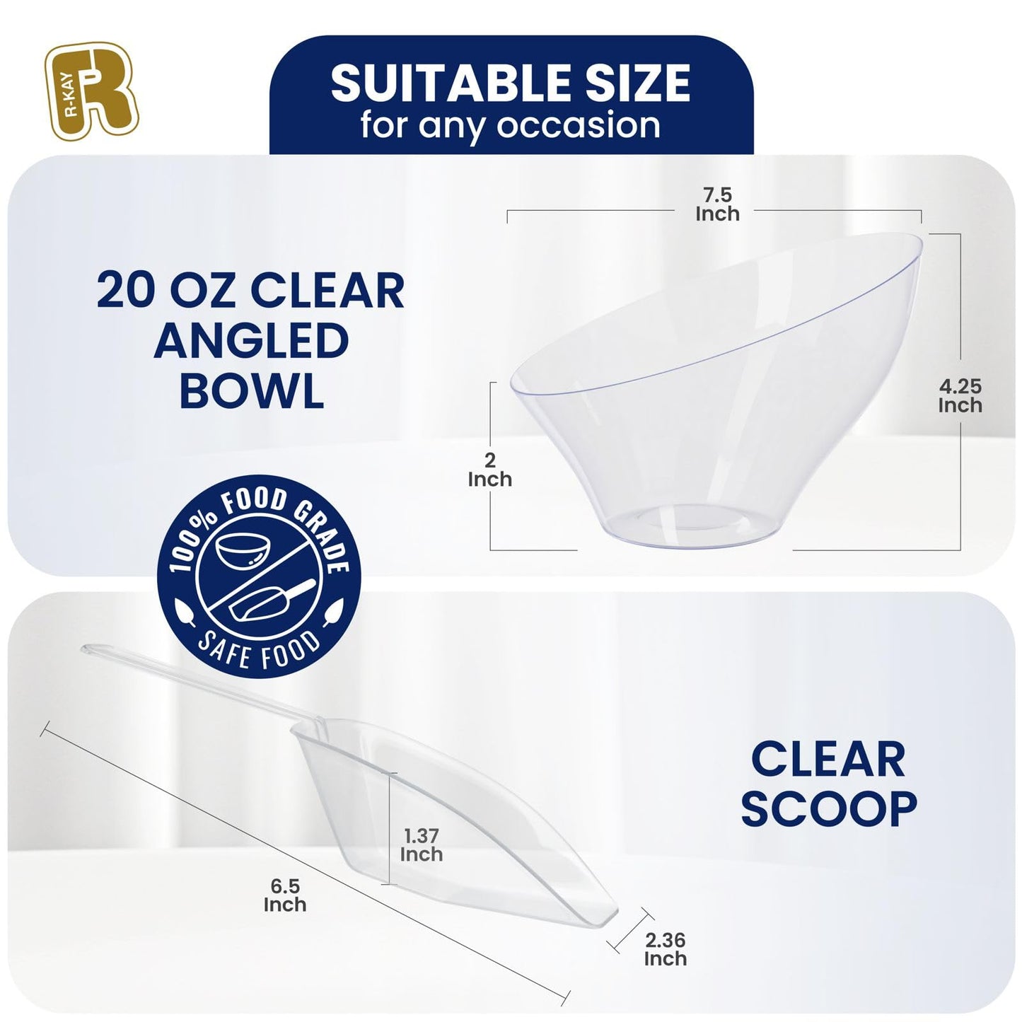 R-kay 16 Pcs Candy Bowls And Plastic Scoops Set - 8 Clear Plastic Candy Bowl 20 Oz And 8 Scoop 6.5 Inch Buffet Containers Set Heavy Duty