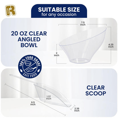 R-kay 16 Pcs Candy Bowls And Plastic Scoops Set - 8 Clear Plastic Candy Bowl 20 Oz And 8 Scoop 6.5 Inch Buffet Containers Set Heavy Duty