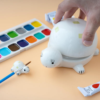 Turtle Design Ceramic Paint Palette with Water Bowl Brush Holder & Reusable Environmental Friendly Tray for Ceramic for Workspace Decor and Outdoor Sketching ，Gifts for Painting Lovers