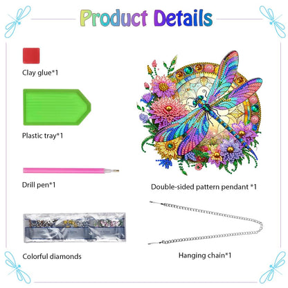 Koikify Diamond Painting Hanging Pendant Kit for Adults, Flower & Dragonfly Diamond Art Window Hanging Ornament with Double-Sided Pattern, Indoor Home Decoration and Gift