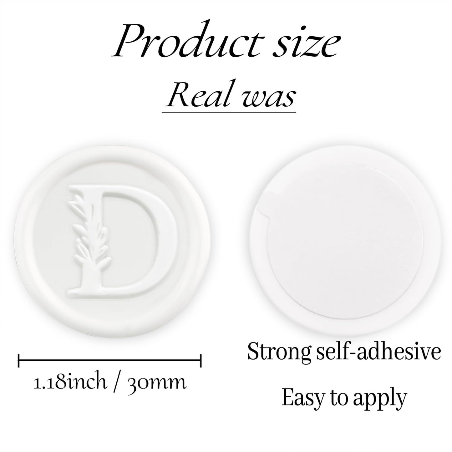 50Pcs White Wax Seal Stickers Handmade Vintage Botanical Leaves Adhesive Letter Wax Stickers for Wedding Party Invitations, Envelope, Gift Wrap, Christmas(Initial D, White)