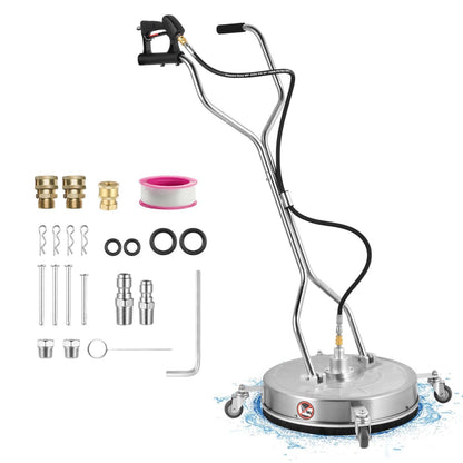 24" Pressure Washer Surfaces Cleaner with 4 Wheels & Duals Handles, 4000PSI Stainless Steel Surfaces Cleaner Attachment Commercial Grade for Pressure Washer for Concrete Driveway Sidewalk Deck Patio